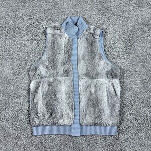 Michael Kors Women's Size 1X Gray Sleeveless Knit Back with Rabbit Fur Vest